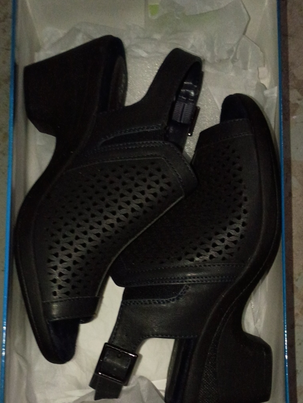easy street Black Perforated Slingback Loafers